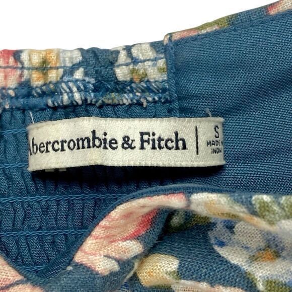 Abercrombie & Fitch Off Shoulder Mini Dress Women S Blue Floral Bohemian Beachy - Picture 14 of 14